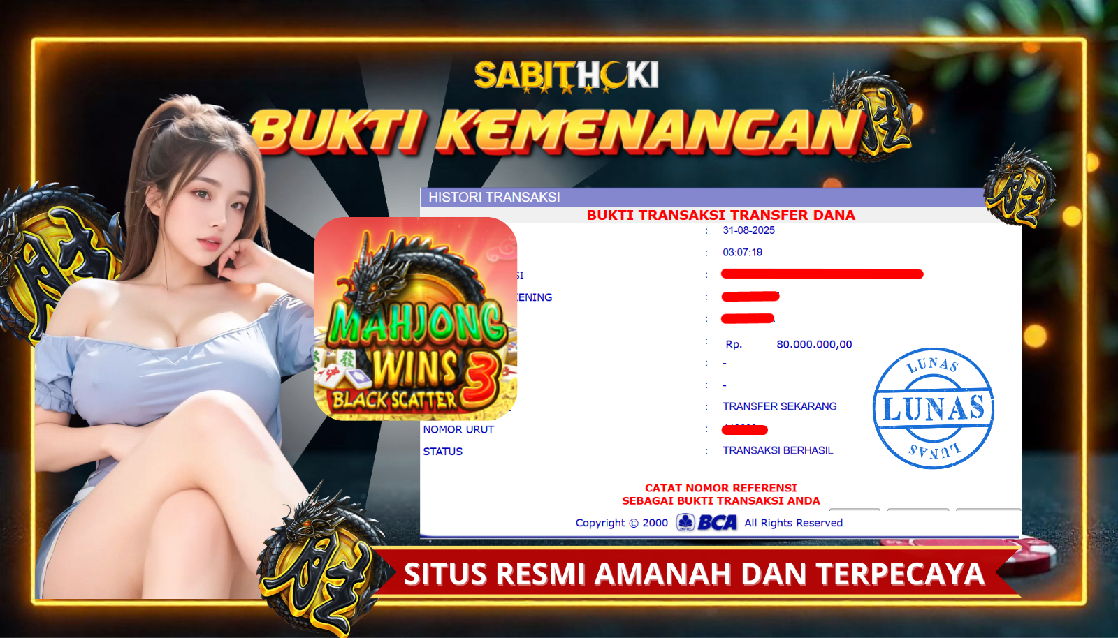 SELAMAT KEPADA MEMBER SETIA SABITHOKI BERHASIL JACKPOT DI PERMAINAN SLOT MAHJONG WINS 3 BLACK SCATTER🔥
